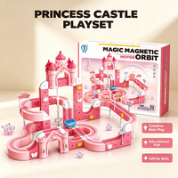 Parc Princesse : Circuit Électrique Magnétique 119 Pièces, Jouet de Construction en Tuiles Magnétiques Château Rose, Jouets de Voiture Électrique sur Rail