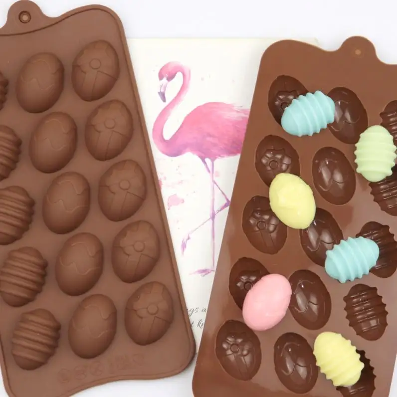 186 hot sell Easter system silicone chocolate mould with different egg shape, 15 hole cake mould, reusable home diy baker tool