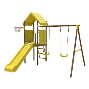 Ensemble de jeux de plein air en plastique jaune pour enfants, toboggan et balançoire pour école, maternelle, jardin - Product Image 4