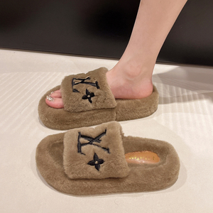 Pantofole Aperte in Pelliccia Sintetica alla Moda per Donne, Scarpe da Interno di Lusso Ricamate, Calde per l'Inverno, Antiscivolo con Suola Spessa, Comode Pantofole da <span class=keywords><strong>Casa</strong></span> - Product Image 1