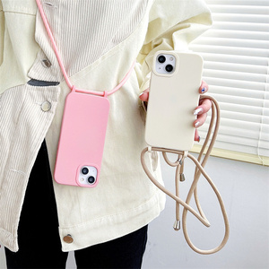 Étui de téléphone à bandoulière tendance, couleur bonbon, pour <span class=keywords><strong>iPhone</strong></span> 14 Plus 13 12 1115 Pro Max XR XS Max, coque arrière mate souple <span class=keywords><strong>avec</strong></span> <span class=keywords><strong>cordon</strong></span> - Product Image 2