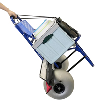 Chariot de pêche professionnel KSW6 bleu à traction manuelle avec pneus ballon extra larges conçus pour une traction facile sur la plage sablonneuse