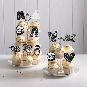 Décorations de cupcakes « <span class=keywords><strong>Elle</strong></span> a dit oui, il a demandé» avec anneau de diamant scintillant, « Je t'aime » pour la future mariée, pour la fête prénuptiale et la décoration de mariage - Product Image 4