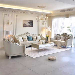 Juego de Sofás de Cuero de Alta Gama, Muebles Tallados en Madera Maciza de Estilo Francés para Sala de Estar, Estilo Europeo, Nuevo - Product Image 2