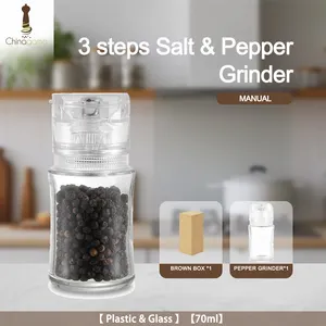 Originele Fabrikant Handleiding Glazen Flessen Droge Specerij Molen Hout Bamboe Deksel Zout En Peper Grinder Set