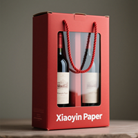 Logotipo Personalizado 1 botella caja de vino embalaje de papel impresión cartón regalo caja de vino con asa ventanas