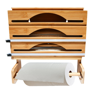 Kitchen Wall Mount Paper Towel Holder Kitchen Bamboo Foil 3 In 1 Wrap Dispenser With Cutter And Labels