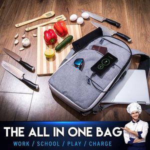 Sac à dos de transport pour couteaux de cuisine BSCI Factory Chef, avec poches rembourrées pour couteaux, ustensiles de cuisine, tablette et plus, avec port USB - Product Image 5