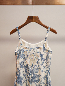 AELESEEN Diseñador Moda Verano Vestidos Mujer Spaghetti Strap Slash Neck Blue Flower Print Slim Back Banged Midi Party Mujer - Product Image 6