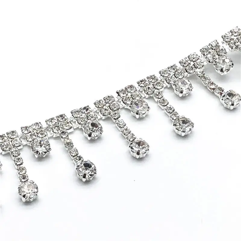 Wholesale Clear Glass Rhinestones Bling Delicate Trimming Fringe Rhinestone Chain For Diy Clothing Accessories