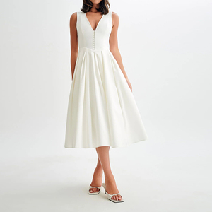 2025 estate le donne Vestidos eleganti <span class=keywords><strong>Casual</strong></span> Vestidos vestito di cotone bianco con tasca Sexy signore abito lungo <span class=keywords><strong>da</strong></span> <span class=keywords><strong>sera</strong></span> per l'estate - Product Image 2