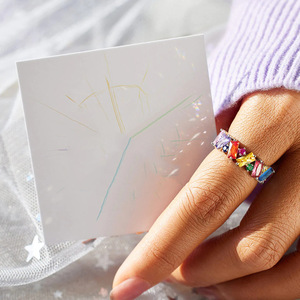 Anillo de Cobre con Circonita Cúbica Arcoíris Glamour, Corte Esmeralda, Chapado, Joyería con Piedras Preciosas para Mujer, Regalo para Fiesta - Product Image 3
