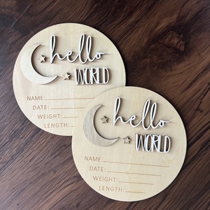 Tableau d'annonce en bois pour nouveau-né Star Moon Grand 6 pouces Hello World Nouveau-né Nom Tag Hôpital Panneau d'annonce de <span class=keywords><strong>naissance</strong></span> - Product Image 2