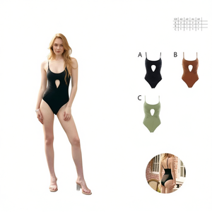 Costume da bagno intero HDJ a vita alta con controllo pancia, cut-out, tinta unita, monokini da donna, taglie 38 40 42 44, fantasia A B C - Product Image 1