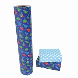 Custom Eco-Friendly Dinosaurs <b>Blue</b> Background Gift Wrap <b>Paper</b> <b>Roll</b> Double Sided PE Coated Recyclable Art <b>Paper</b> 35-100GSM for - Product Image 1