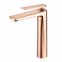 Robinet de salle de bain moderne en laiton couleur or rose avec cartouche céramique, finition résistante à la rouille, mitigeur eau chaude et froide