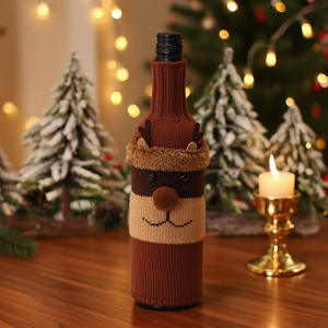 กระเป๋าใส่ขวดไวน์ขนาด27x9ซม. ลายซานต้าสโนว์แมนสีแดงแบบถักทันสมัยตกแต่งคริสต์มาสปีใหม่ - Product Image 3