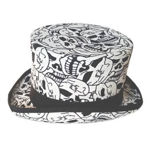Ready to Ship Wholesale <strong>Mad</strong> <strong>Hatter</strong> Magic Topper <strong>Hats</strong> Wool Felt White Top <strong>Hat</strong> With Polka Dot/skull Printed - Product Image 5