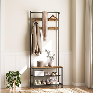 Hallway Furniture Modern Steel & Plastic Hanger Stand Shoe and Coat <b>Rack</b> with 5 Hooks for Bedroom and Hotel Use - Product Image 3