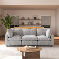 Conjunto de Sofá Modular Seccional ATUNUS en Forma de U de 4 a 7 Plazas en Tela Mixta de Chenilla y Lino Estilo Nórdico Suave Color Gris Nube para Sala de Estar