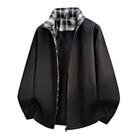 Blouson Bomber Réversible à Carreaux Teints Coupe-Vent Printemps Unisexe Double Face Décontracté 100% Polyester