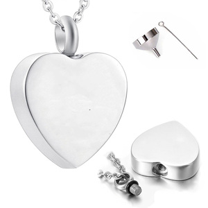 Stainless Steel Simple Plain Heart <strong>Charms</strong> <strong>Silver</strong> Color Memorial Ashes Cremation Urn Pendant Necklace Jewelry for Pet or Human - Product Image 3