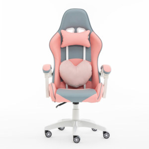 Chaise de bureau ergonomique en cuir PU ajustable en hauteur pour filles Chaise de jeu Racing PC rose - Product Image 2