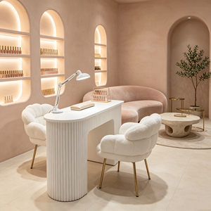 Table de manucure M2 de luxe moderne pour salon et <span class=keywords><strong>bar</strong></span> <span class=keywords><strong>à</strong></span> <span class=keywords><strong>ongles</strong></span>, en bois <span class=keywords><strong>à</strong></span> double courbure, avec collecteur de poussière, multiples rangements et fonctionnalités prêtes <span class=keywords><strong>à</strong></span> l'emploi - Product Image 3