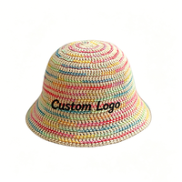 Chapeau Bob en Paille Brodé Personnalisé Arc-en-ciel – Chapeau de Soleil en Crochet Rayé Coloré pour la Vente en Gros