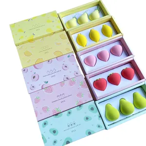 3 Buah Strawberry Peach Pear Lemon Alpukat Tidak Makan Bubuk Buah Makeup Telur Set Spons Makeup Non-lateks dengan Kotak