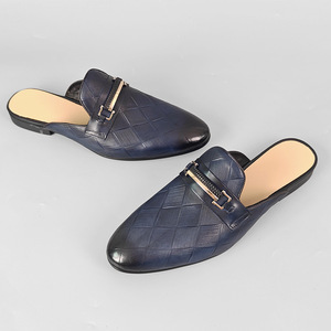 Mocassins en cuir véritable pour hommes, couleur café, semelle en caoutchouc, sans dos, confortables, respirants, mules à la mode, taille 38-47 - Product Image 4