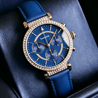 Jam Tangan Wanita Desain Mewah Kulit Asli 2026 40mm Casing Moissanite Jarum Penunjuk Bercahaya Relojes Wanita
