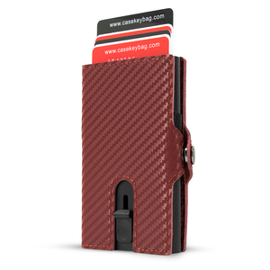 Casekey Real Leather Carbon Fiber <b>Wallet</b> Slim Minimalist Card Holder RFID Blocking Slide Button Slim <b>Smart</b> <b>Wallet</b> - Product Image 1