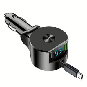 3-in-1 PD Car Charger 75W <b>USB</b> Fast <b>Charging</b> Retractable Type <b>C</b> <b>Cable</b> 100W Smart QC3.0 Short Circuit Mobile Phone Charger 5V/2A - Product Image 1