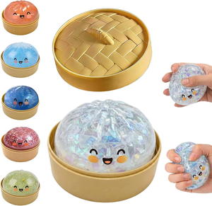 0728 Pelota Antiestrés Lavable, Blanda y Transparente, con Purpurina, en Forma de Bollo al Vapor en Agua Fría, de Color Básico, Caja Sorpresa - Product Image 1