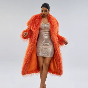 Abrigo de Piel Sintética de Lujo Color Naranja para <span class=keywords><strong>Mujer</strong></span>, Chaqueta de <span class=keywords><strong>Pelo</strong></span> Sintético Largo y Esponjoso, Abrigo Cálido de Invierno - Product Image 1