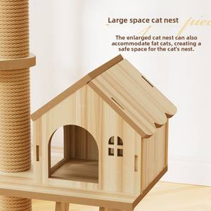 Grosir Tongtian pohon kucing Modern bambu, rangka panjat kayu padat stabil atas bawah gores untuk Natal - Product Image 1