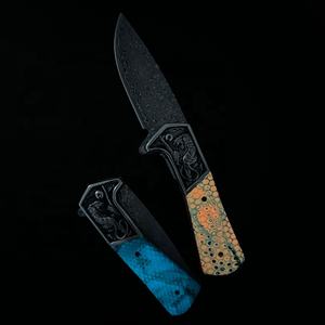 Damascus Opvouwbare Zakmes Fluorescerend Handvat Uniek Gegraveerd Survival Tactisch Kampeermes Duurzaam Oem <span class=keywords><strong>Holster</strong></span> Voor Gevechten - Product Image 5