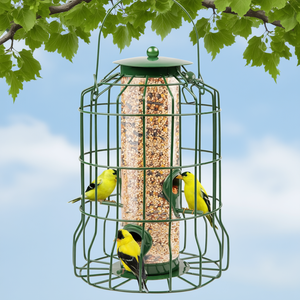 Comedero para pájaros de metal para exteriores, verde, 4 puertos, a prueba de ardillas, para pequeños pájaros cantores - Product Image 2