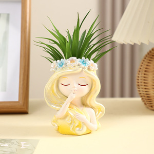 Maceta con Forma de Rostro de Resina, Linda Maceta con Cabeza de Chica Pintada <span class=keywords><strong>a</strong></span> <span class=keywords><strong>Mano</strong></span> con Orificio de Drenaje, Ideal para Plantas de Interior y Decoración de Escritorio - Product Image 5