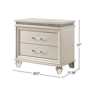 DB Modern Nightstand with 2 Drawers Pearl White <b>Crystal</b> and <b>Mirror</b> Accents Bedroom Furniture for Apartment Use - Product Image 3