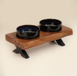 Lüks yükseltilmiş çift evcil hayvan kaseleri yükseltilmiş ahşap köpek ve kedi maması besleyici ile su kasesi besleyici - Product Image 1