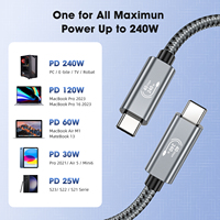 Cable USB4.0 de 40 Gbps y 240 W con Cubierta de Nailon Trenzado, Cable de Carga Rápida con Par Trenzado de Alta Velocidad, Cable C a C para Transferencia de Datos 8K