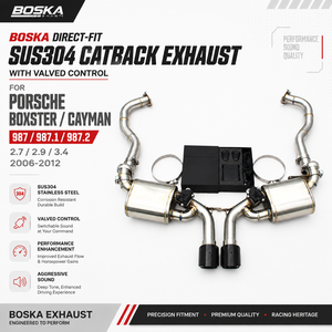 Sistema de escape Catback de ajuste directo SUS304 para Porsche Boxster/Cayman 987/987.1/987.2 2.7/2.9/3.4 2006-2012 Boska con control de válvulas - Product Image 1