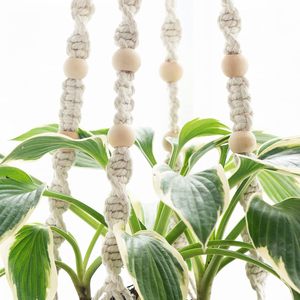 Perles en bois à la main tissé coton corde <span class=keywords><strong>fleur</strong></span> <span class=keywords><strong>Pot</strong></span> support support extérieur décor à la maison macramé plante cintre intérieur suspendu jardinière - Product Image 5