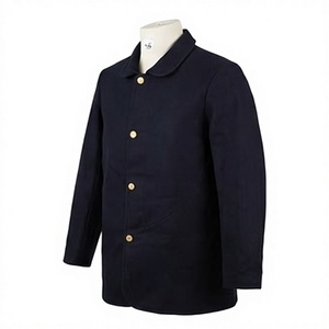 Veste de travail bleu foncé pour homme, boutonnée, à manches longues, vêtement d'extérieur uni pour le personnel - Product Image 2