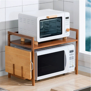 Étagère à micro-ondes double couche pour comptoir de cuisine, en bambou massif, organisateur de rangement au design minimaliste - Product Image 2