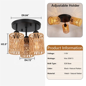 Sunsir SKD Lámpara de Techo con Pantalla Tejida Moderna, Decoración Interior Giratoria, Lámpara de Ratán Estilo Granja, Luz de Techo - Product Image 2