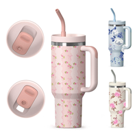 Bouteille isotherme personnalisable avec logo, motif floral populaire, 40 oz, écologique, en acier inoxydable 304, grande capacité, avec poignée, pour eau potable