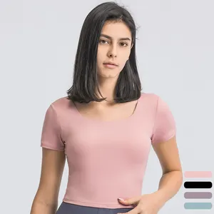 T-shirt de sport d'été pour femmes, taille courte, tissu résistant, Compression, idéal pour la course à pied et le Yoga